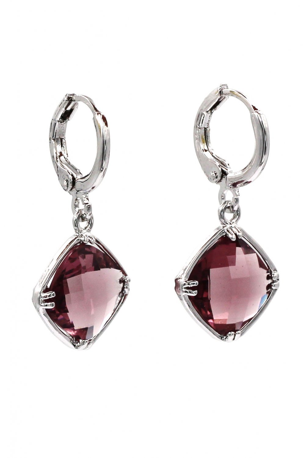 Square purple crystal pendant earrings