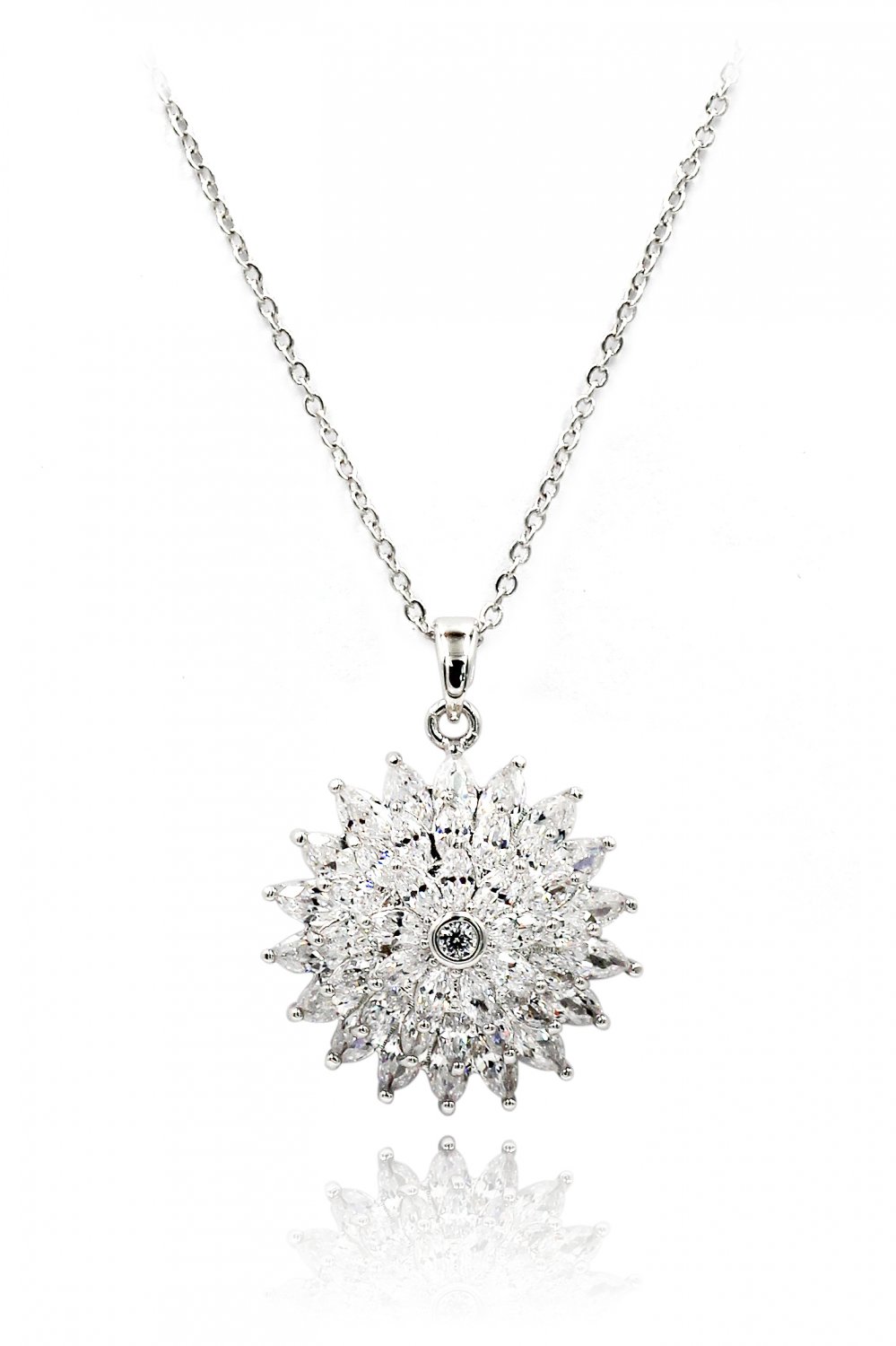 Sparkling sunflower crystal silver necklace