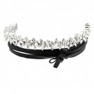 Rhombic crystal leather silver choker