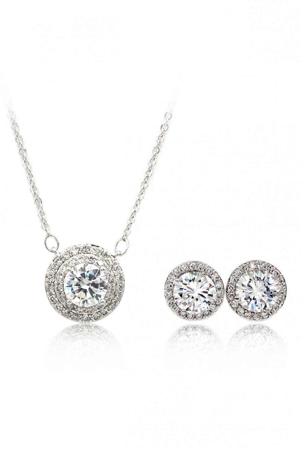 Sparkling crystal clavicle necklace earrings silver set