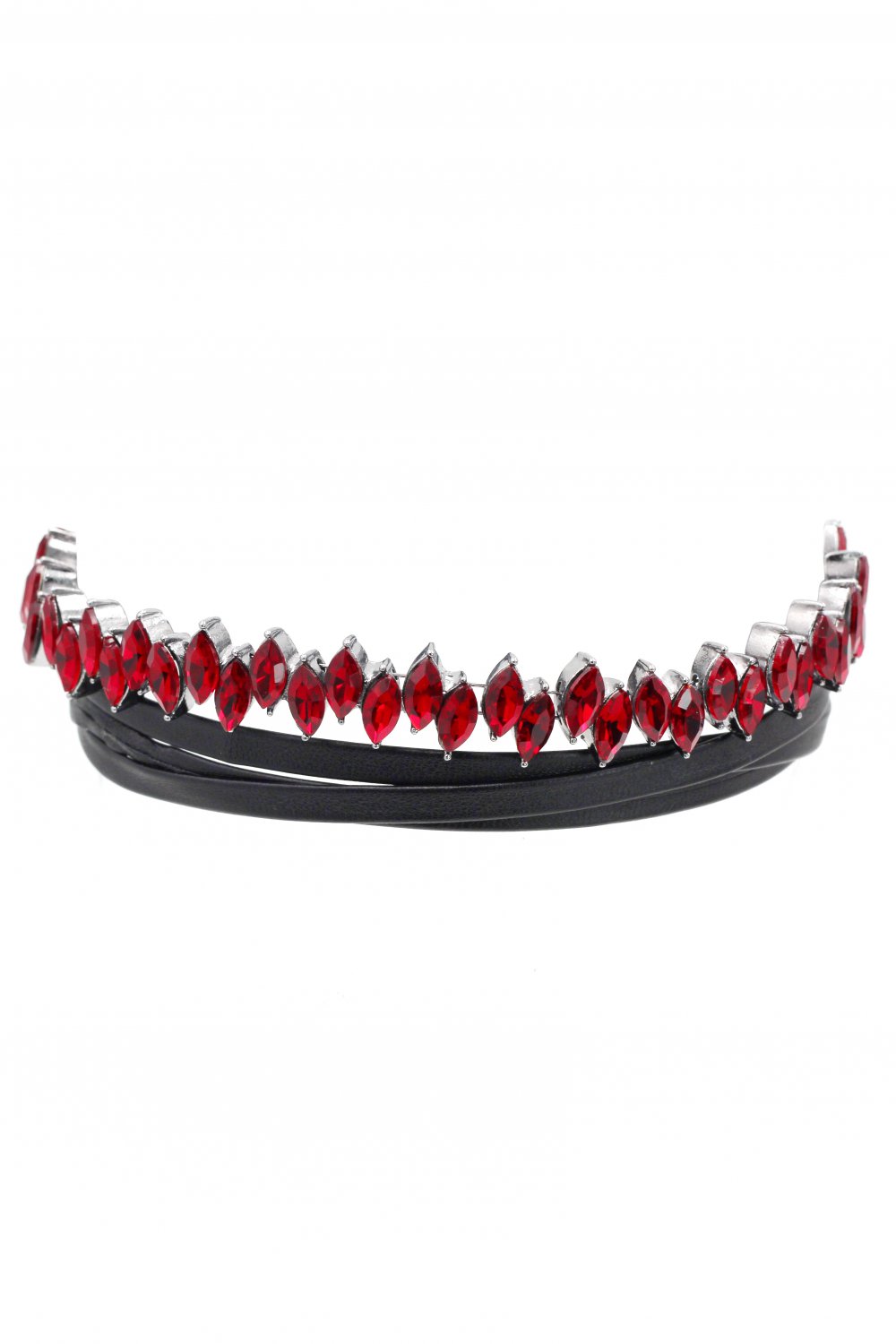 Rhombic red crystal leather choker