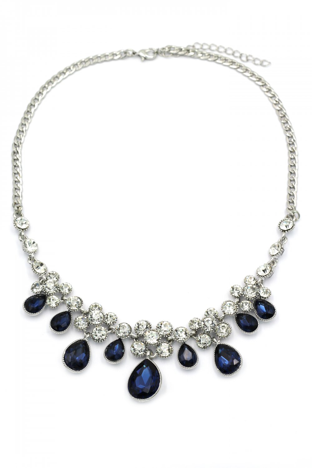 Noble blue garnet crystal silver necklace