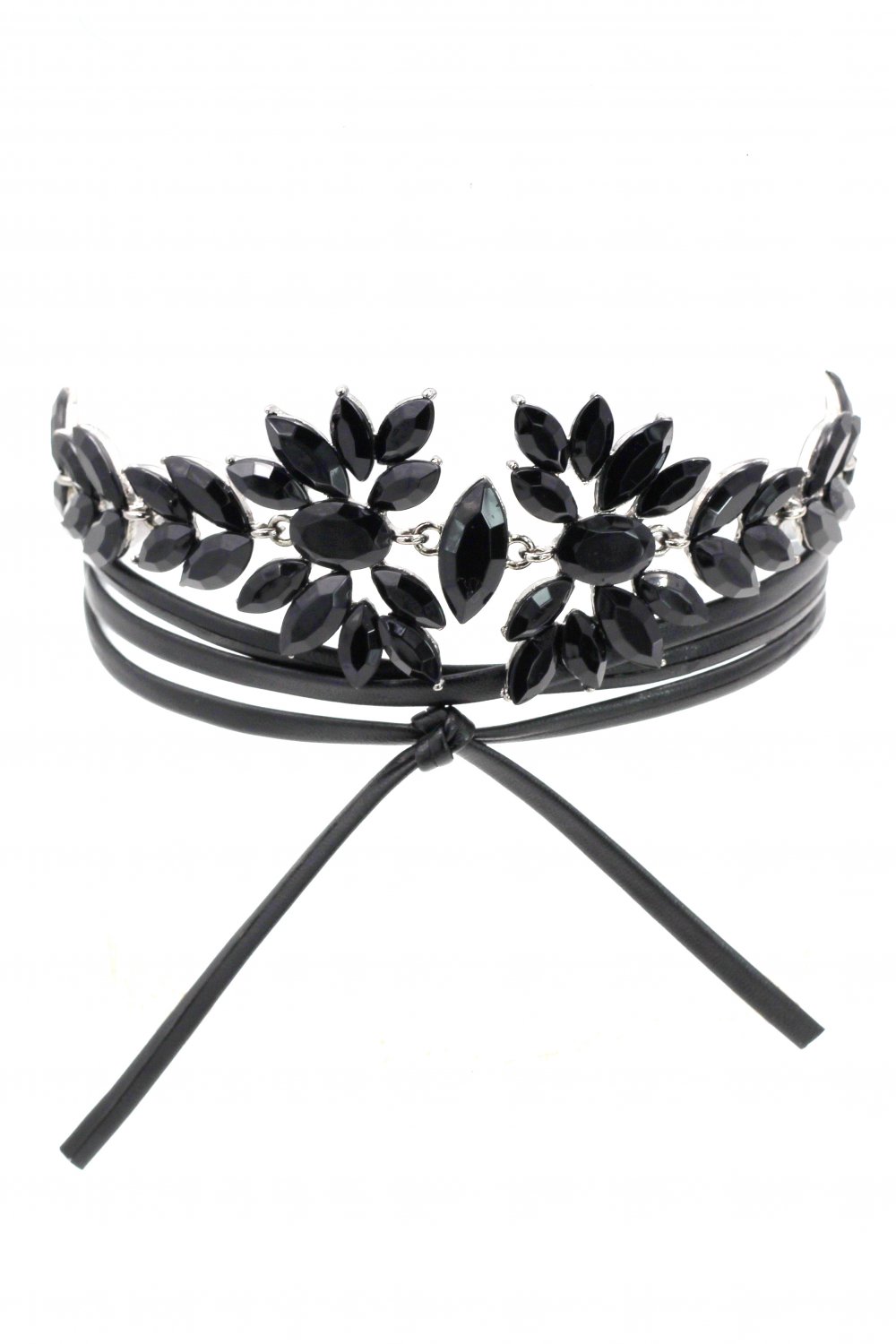 Luxury black crystal flower leather choker