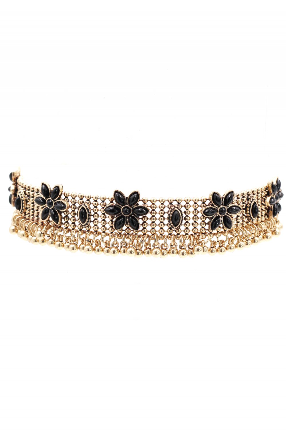 Retro crystal flower beads gold choker