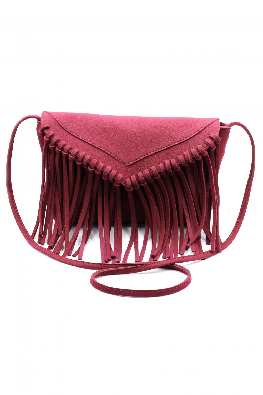 Fringed suede shoulder small red purse