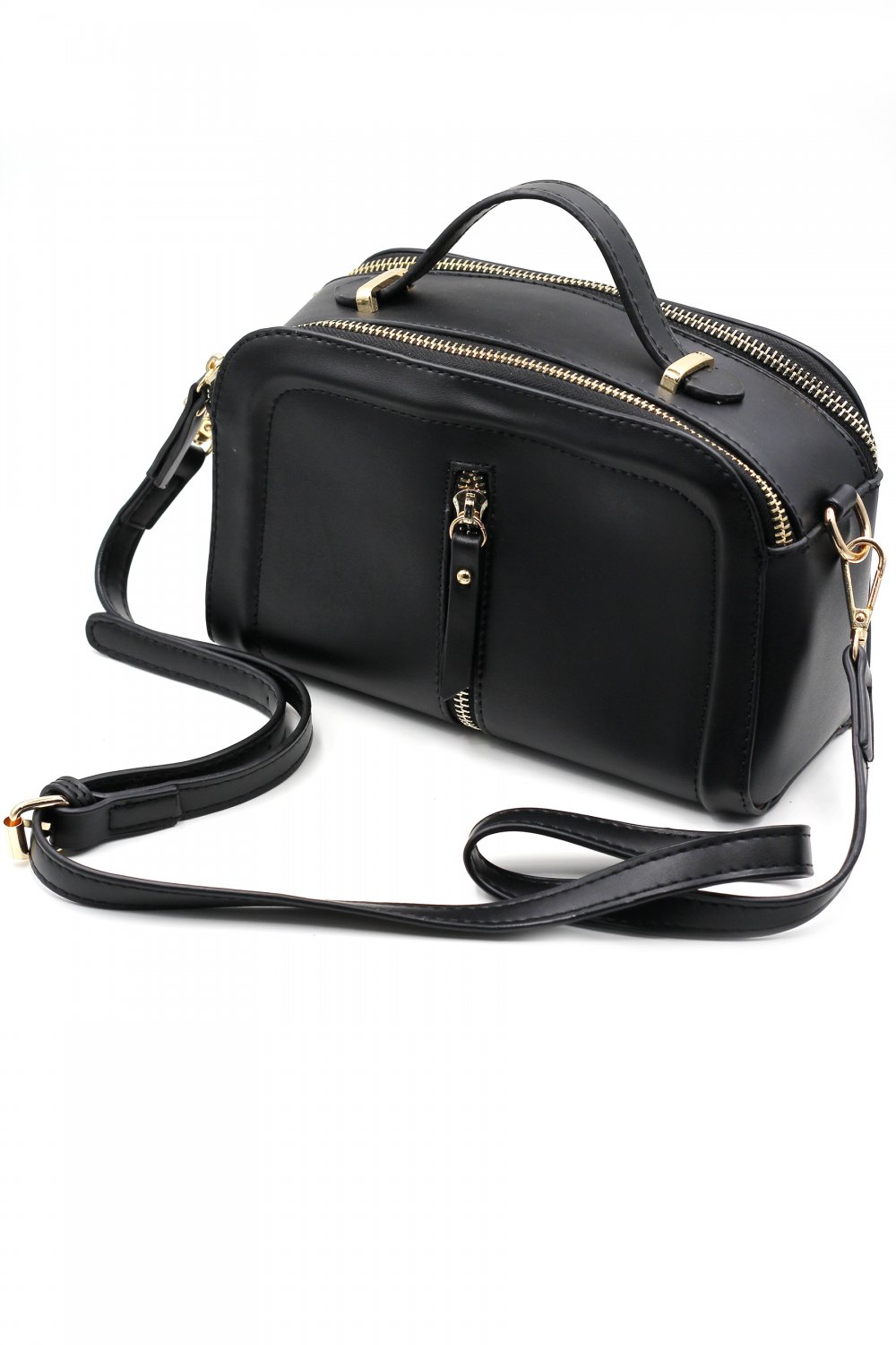 Multi-compartment leather shoulder pillow black purse