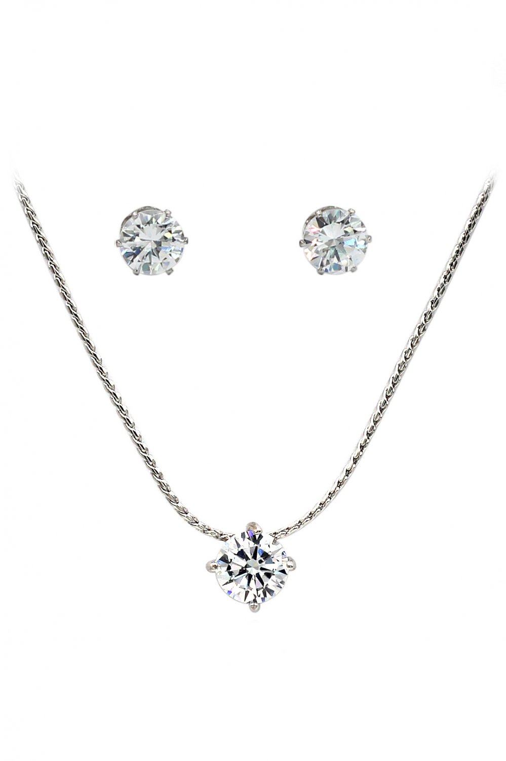 Small single crystal silver necklace earrings set
