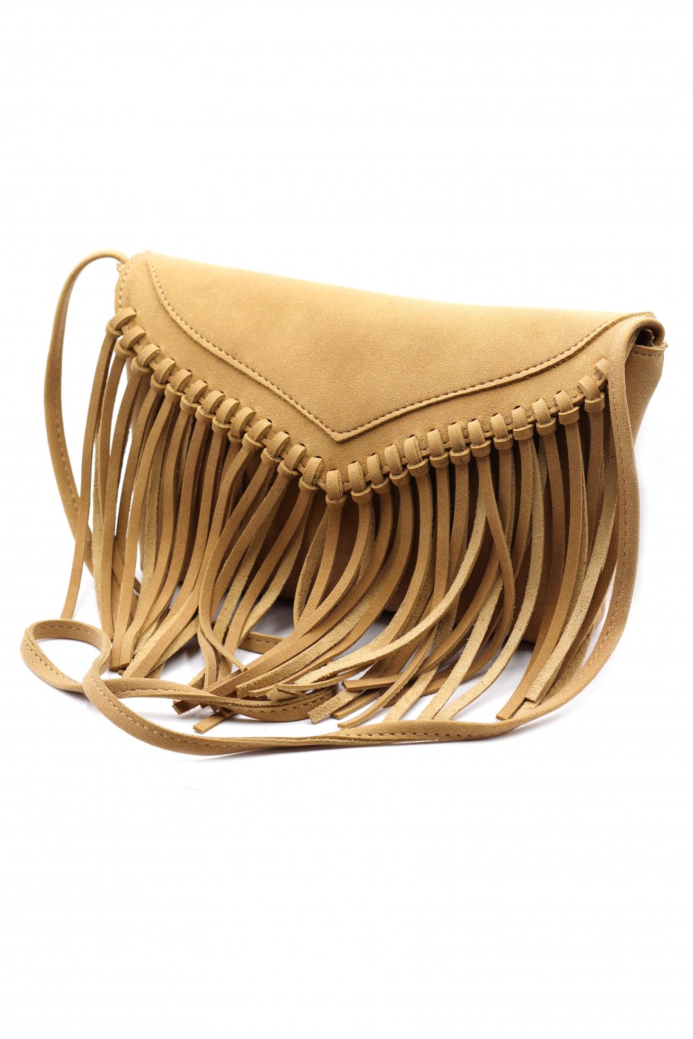 Fringed suede shoulder small brownish Yellow purse