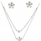 Duplexes mini flowers crystal necklace earrings silver set