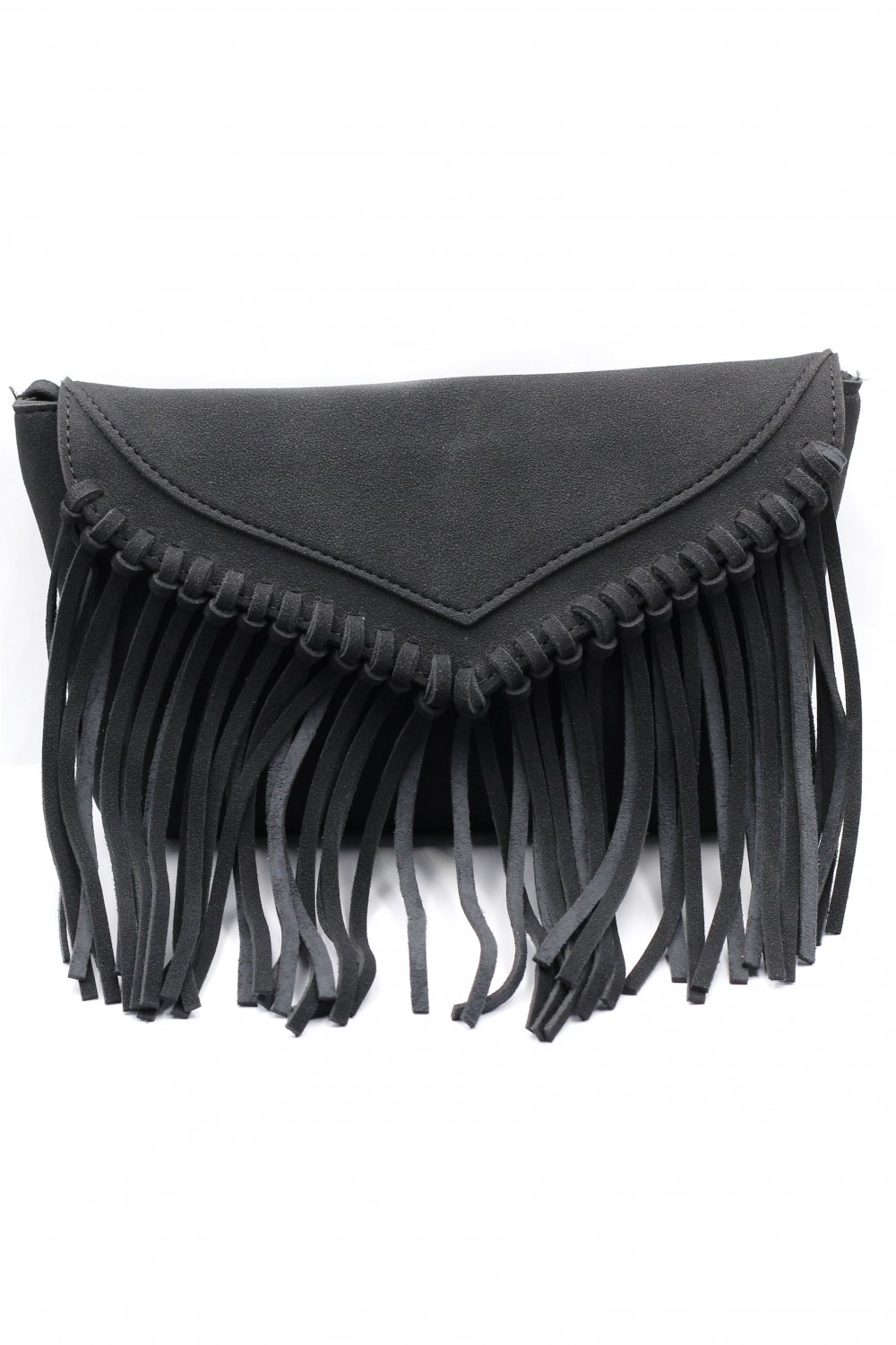 Fringed suede shoulder small black purse