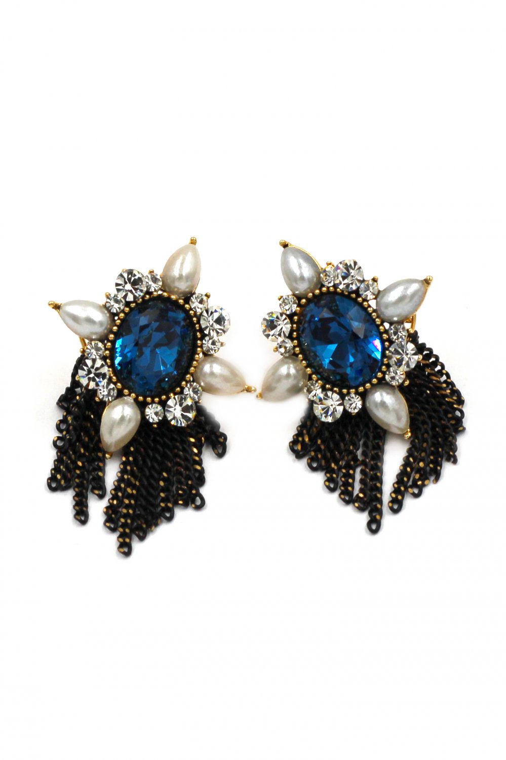 Classical blue crystal pearl earrings