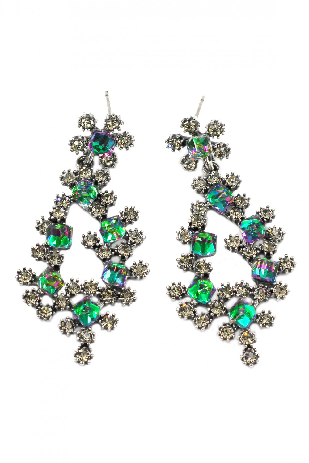 Sparkling green crystal silver earrings