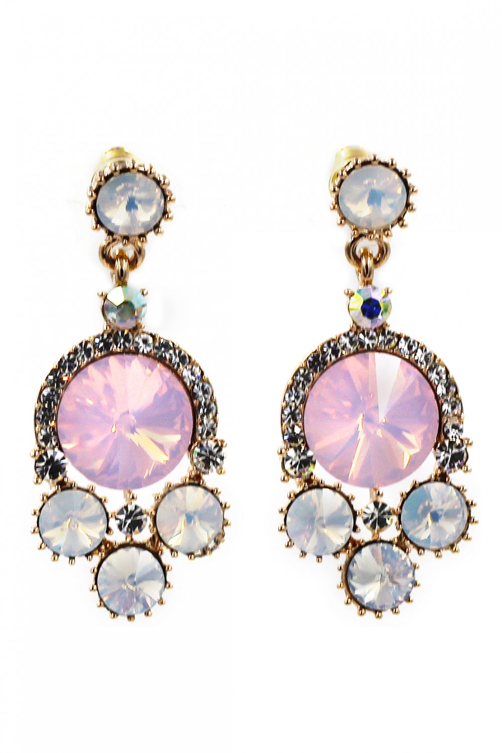Lovely pink crystal golden rim earrings