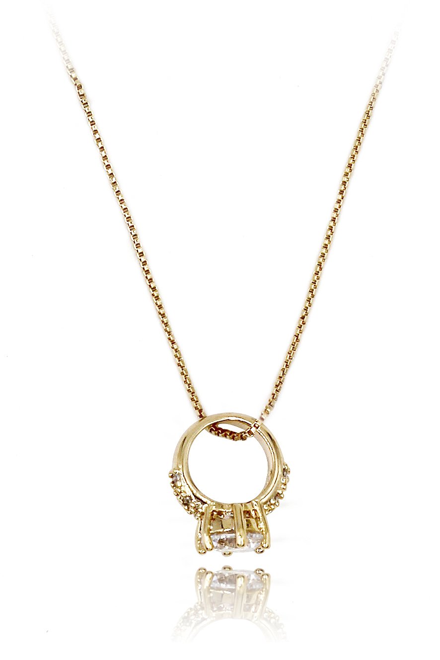 Sparkling mini crystal ring gold necklace