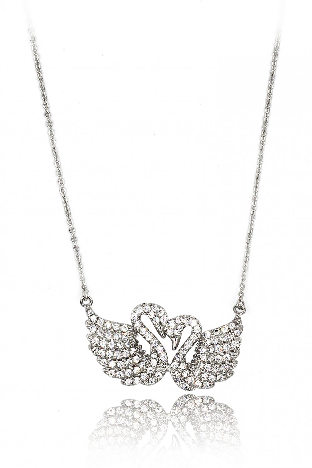 Sweet swan love crystal silver necklace