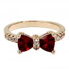 Fashion red crystal bow golden ring