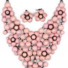 Pink crystal flower necklace earring set