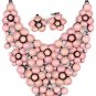 Pink crystal flower necklace earring set