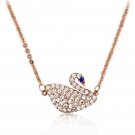 Rose gold delicate blue eyes crystal swan necklace