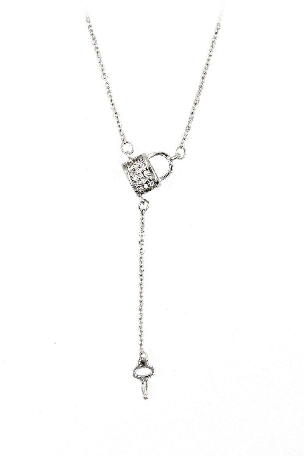 Silver cabinet crystal lock pendant key necklace