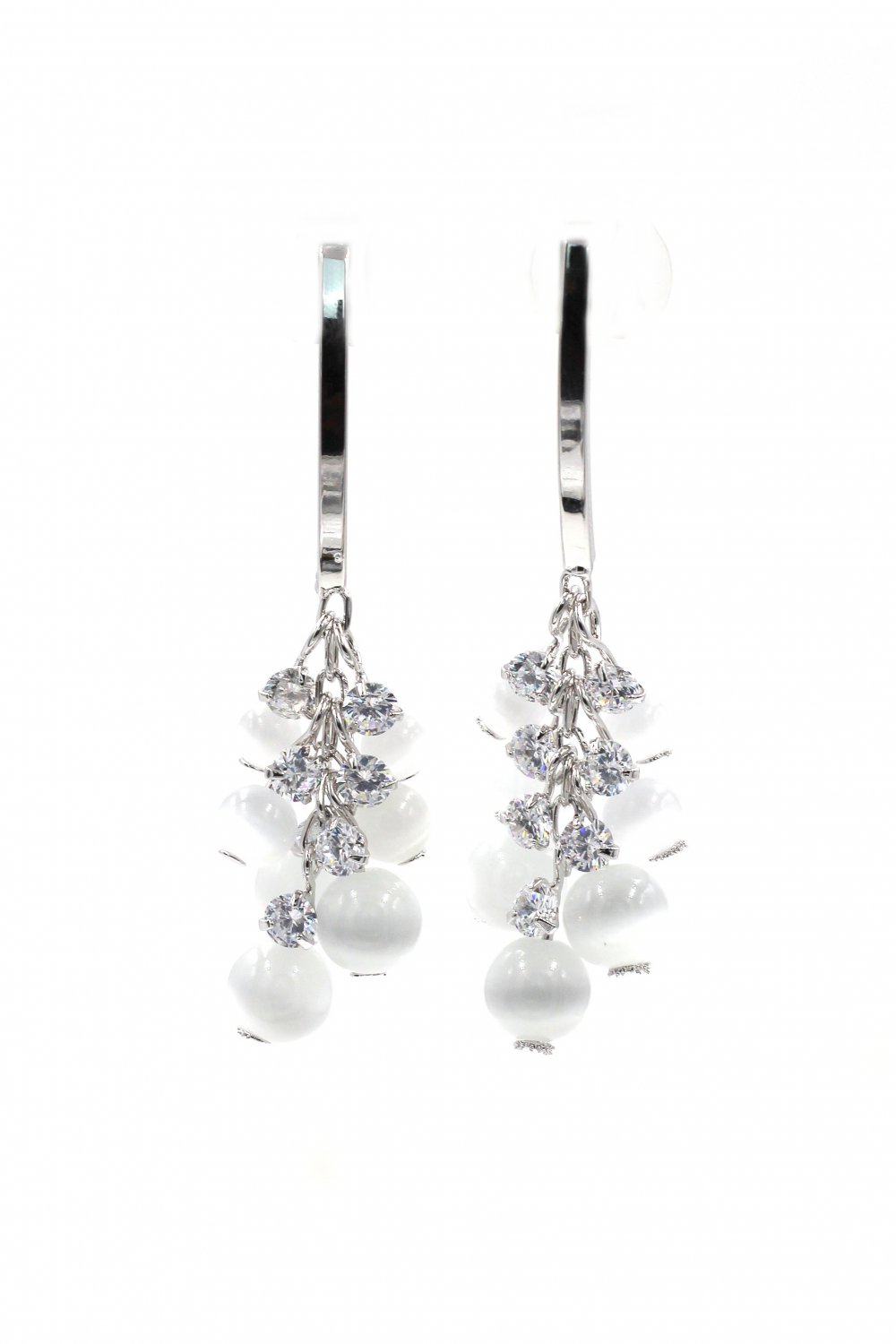 Silver elegant cat's eye drop earrings