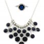 Bark blue crystal ring necklace set
