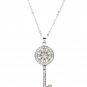 925 sterling silver fashion flower crystal silver key necklace
