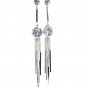 Silver elegant long tassel crystal earrings