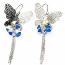Silver butterfly fringe swarovski crystal earrings