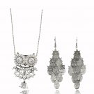 Sterling silver fashion owl necklace earrings set