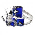 Blue square candy crystal silver ring