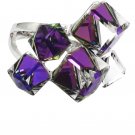 Purple square candy crystal silver ring