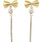 Gold bow tassel flashing crystal earrings