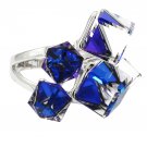 Blue square candy crystal silver ring