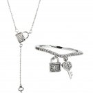Silver fashion crystal lock necklace ring set