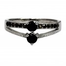 Black colourful small crystal silver ring