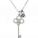 Silver delicate crystal key and lock necklace