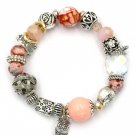 Pink colorful bead silver little owl bracelet