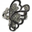 Silver noble half crystal wing butterfly ring