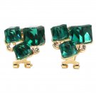 Green colorful square crystal golden earrings