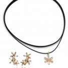 Gold fashion double chain flower necklace earrings set