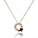 Gold crystal circle mini cross necklace