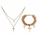 Gold fashion small cross necklace bracelet set