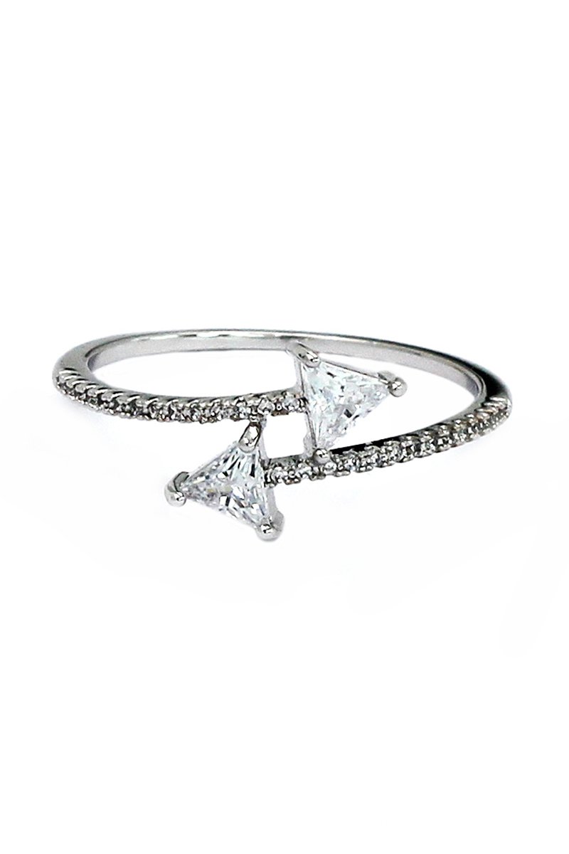 Silver triangle arc bright crystal ring