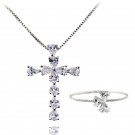 Silver simple sparkling crystal bracelet necklace set