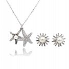 Silver fashion starfish pearl necklace earrings set