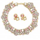 Pink fashion colorful crystal necklace earrings set