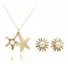 Gold fashion starfish pearl necklace earrings set