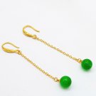 Gold elegant green crystal long earrings
