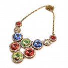 Gold round colorful crystal necklace